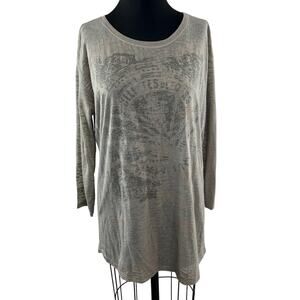 LUISA CERANO Gray Top Cotton Round Neck Drop Shoulder Pullover Tee Size 14 NEW